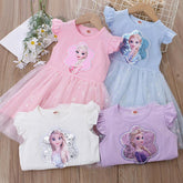 Summer Kids Girls Princess Dresses Flying Sleeve-Veeddydropshipping